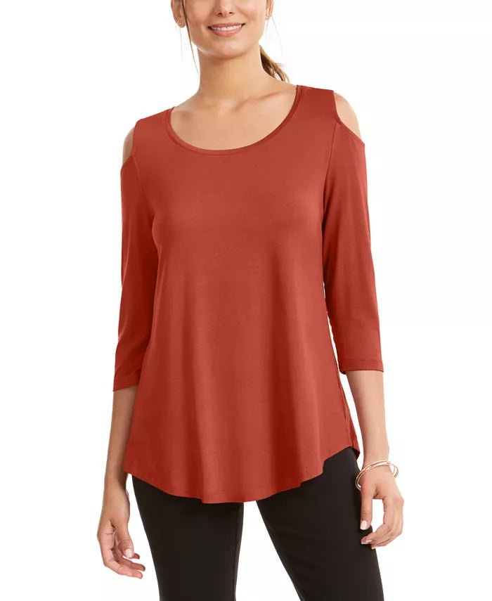 JM Collection Women's Cold-Shoulder Top Red Size X-Large