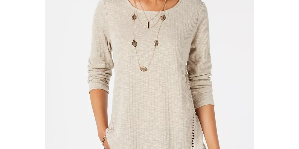 Style & Co Women's Godet-Inset Waffle-Knit Top Green Size X-Small