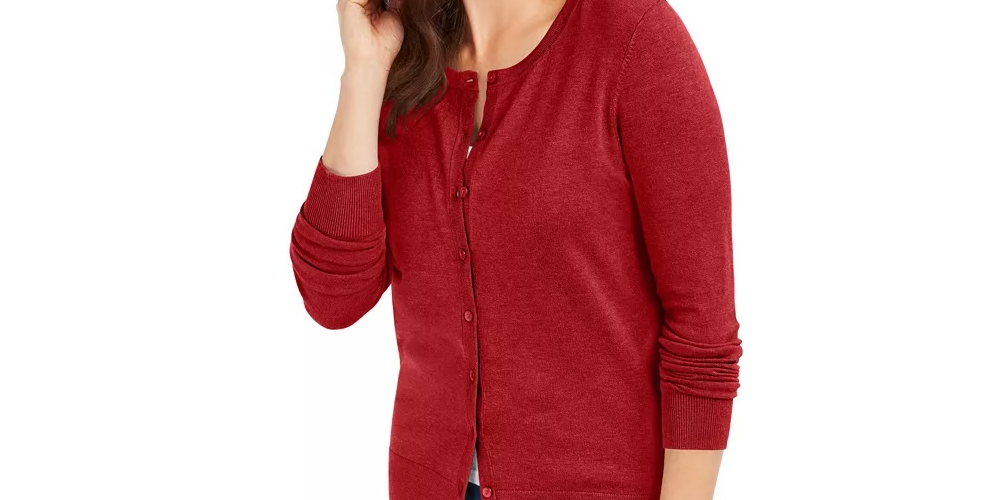 Charter Club Women's Long-Sleeve Button-Front Cardigan Red Size Medium