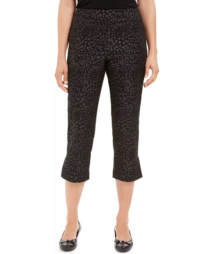 JM Collection Women's Printed Tummy-Control Capris Black Size X-Large