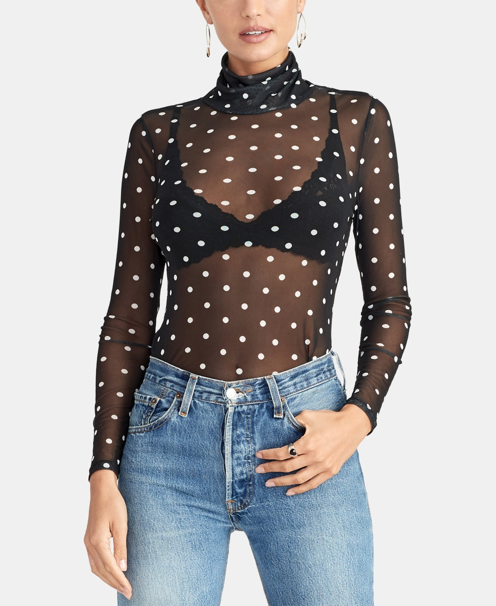 Rachel Roy Women's Val Turtleneck Mesh Top Black Size Small