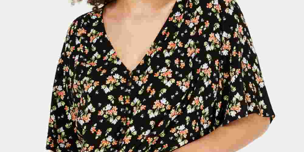 Ultra Flirt Juniors' Printed Tie-Front Top Black Size X-Small