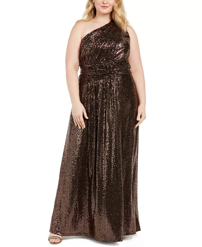 Calvin Klein Women's Plus One-Shoulder Metallic Gown Black Size 14W