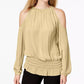 Alfani Women's Smocked Cold-Shoulder Top Yellow Size Large