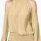 Alfani Women's Smocked Cold-Shoulder Top Yellow Size Large