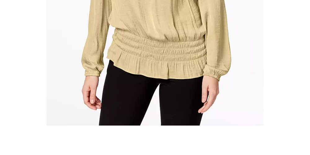 Alfani Women's Smocked Cold-Shoulder Top Yellow Size Large