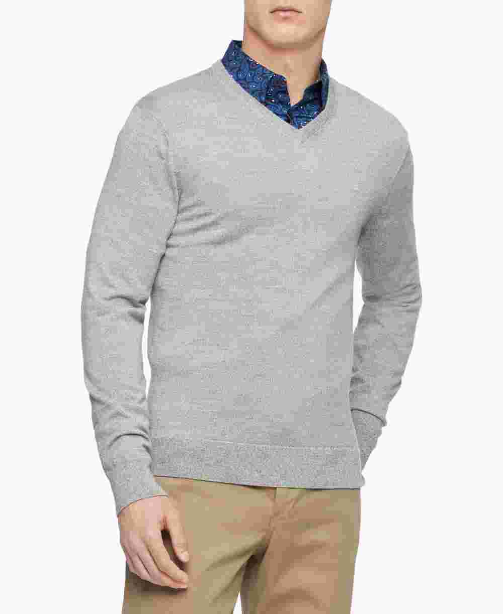 Calvin Klein Men's Merino Wool V-Neck Sweater Gray Size X-Small