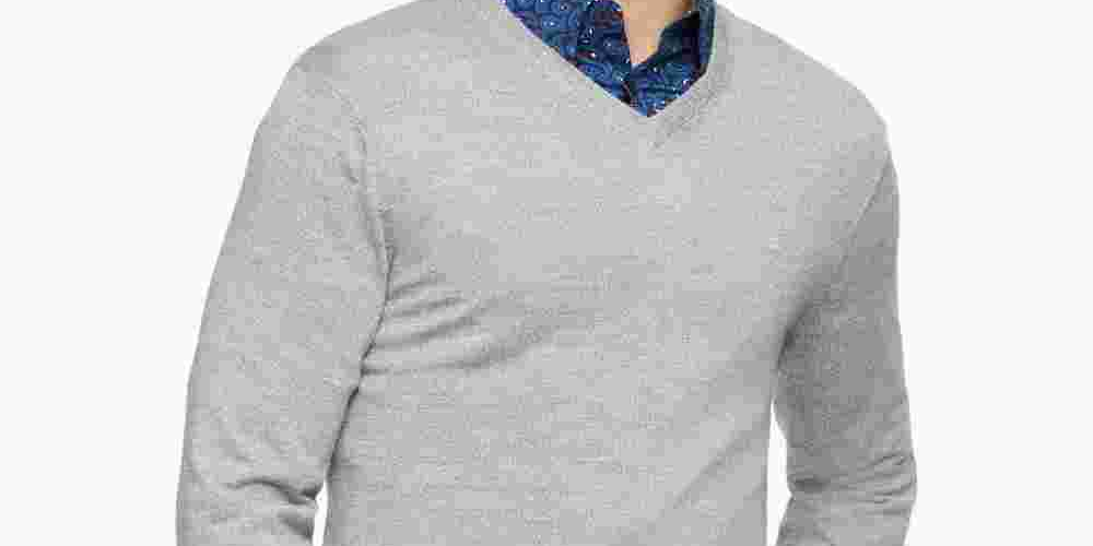 Calvin Klein Men's Merino Wool V-Neck Sweater Gray Size X-Small