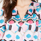INC International Concepts Women's Petite Printed Faux-Wrap Top Pink/Black/Blue  Size PS/M