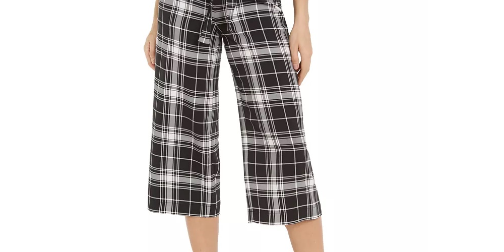 Maison Jules Women's Printed Cropped Wide-Leg Pants Black Size XXS