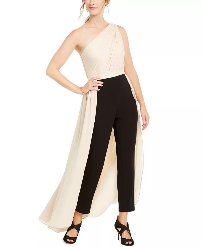 Adrianna Papell Women's Petite One-Shoulder Jumpsuit Beige Size 2 Petite