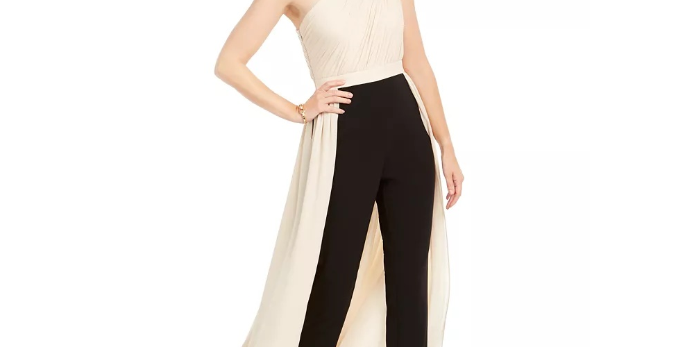 Adrianna Papell Women's Petite One-Shoulder Jumpsuit Beige Size 2 Petite