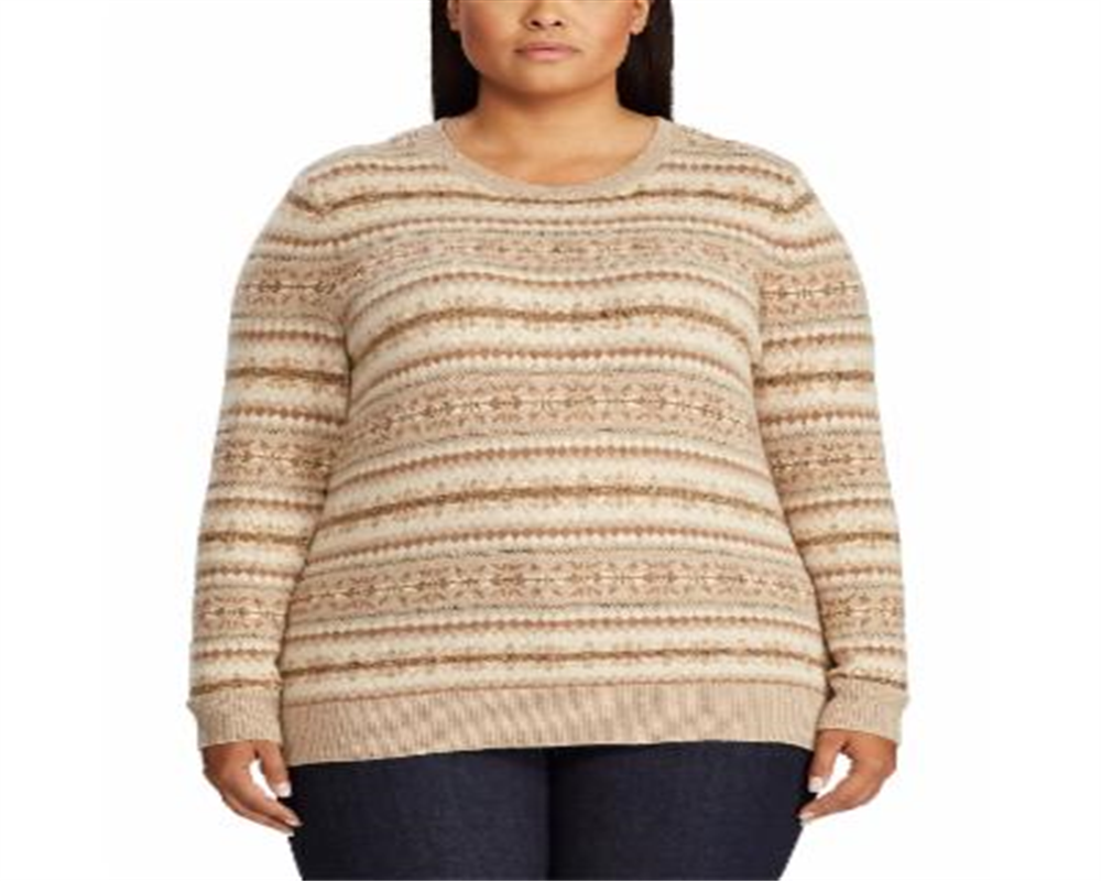 Ralph Lauren Women's Fair Isle Crewneck Sweater Brown Size 2X