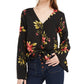 Polly & Esther Juniors' Tie-Front Bell-Sleeve Top Black Size Large