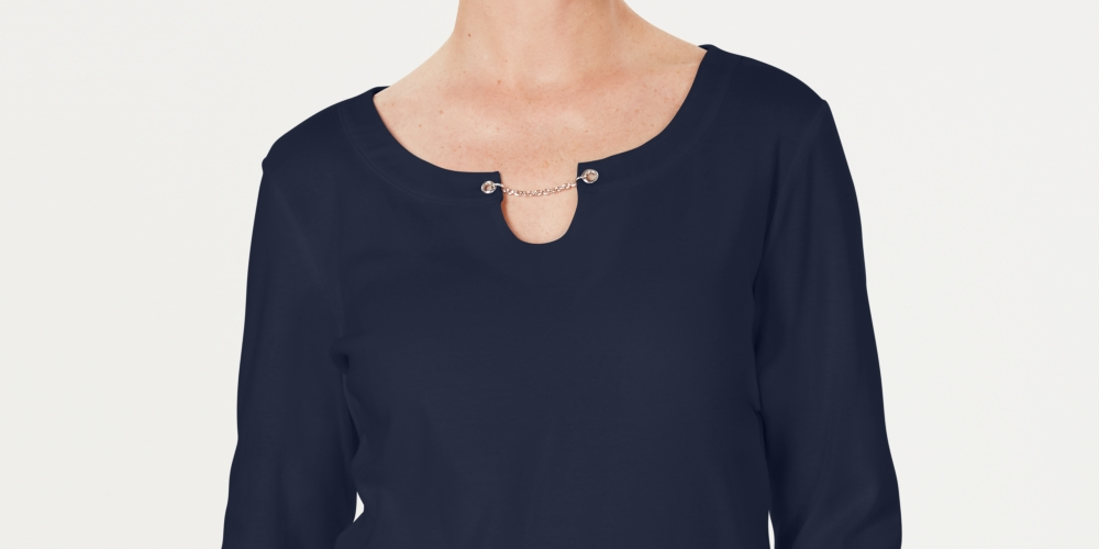 Karen Scott Women's Three-Quarter-Sleeve Top Blue Size Medium