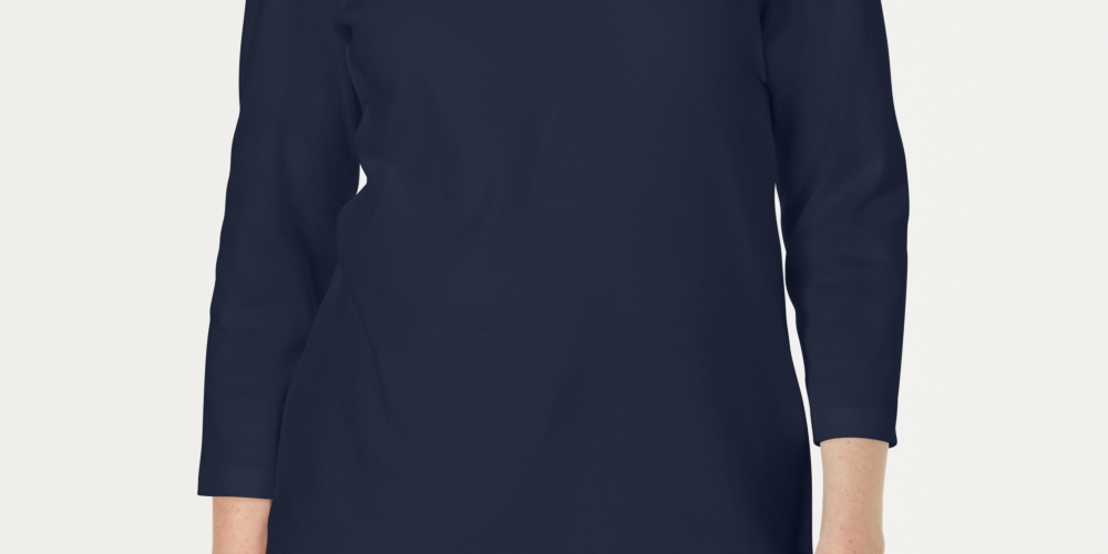 Karen Scott Women's Three-Quarter-Sleeve Top Blue Size Medium