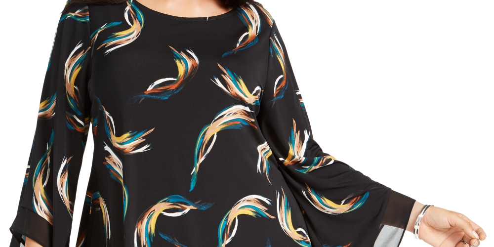 Alfani Women's Plus Size V-Hem Blouse Black Size 0X
