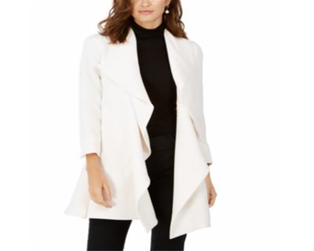 Anne Klein Women's Cascade Collar Topper Jacket Pearl White Size 4