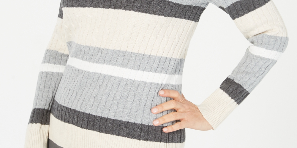 Karen Scott Women's Cotton Striped Sweater Gray/Beige Size XX-Large