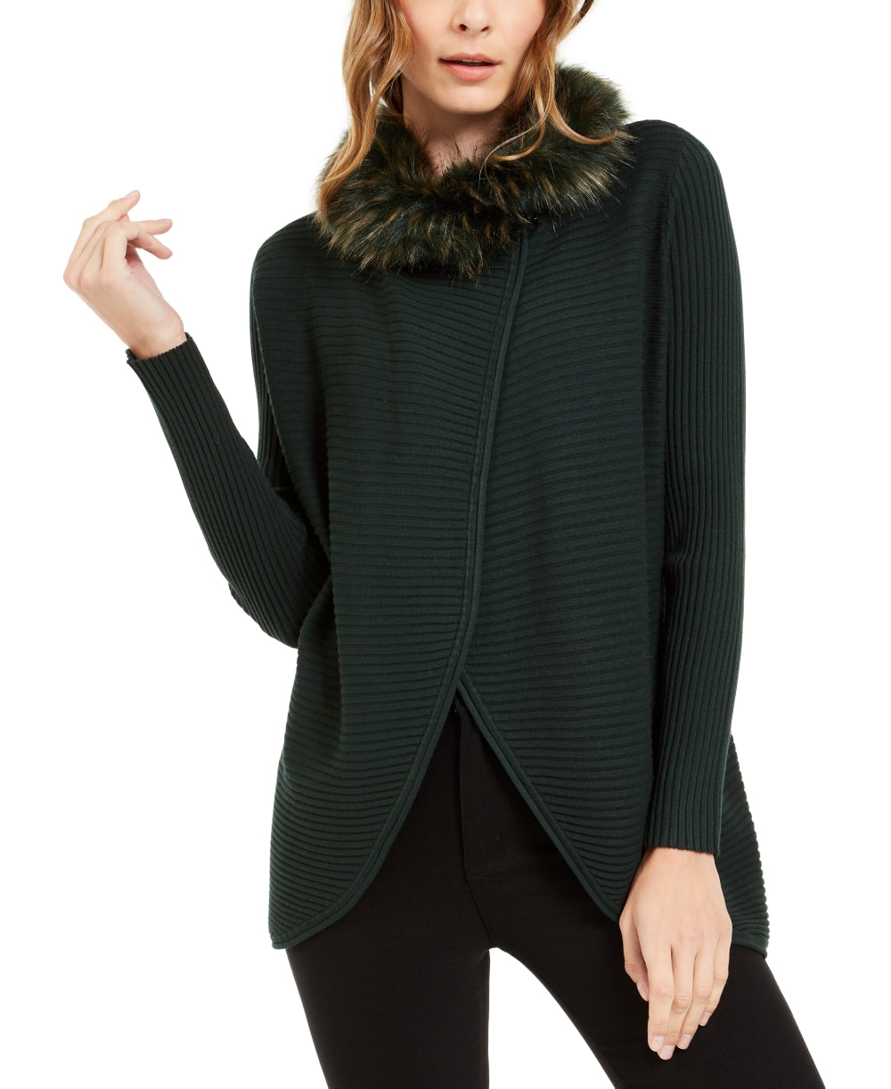Alfani Women's Faux-Fur-Trim Cardigan Green Size Medium