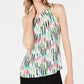 Bar III Women's Printed Sleeveless Halter-Neck Top Green Size Small
