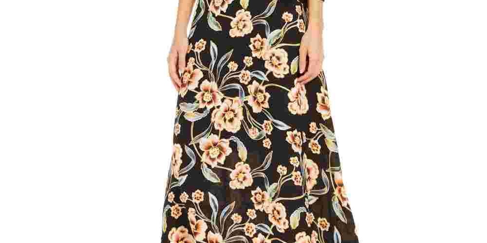 INC International Concepts Women's Tie-Side Printed-Skirt Dress Black Size 14