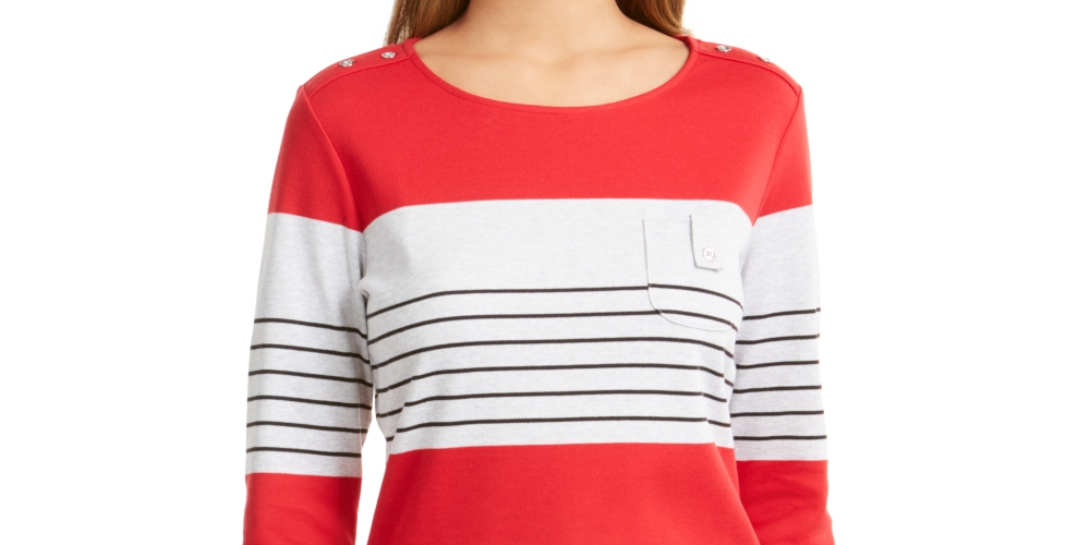 Karen Scott Women's Sport Colorblocked Button-Shoulder Top Red Size X-Small