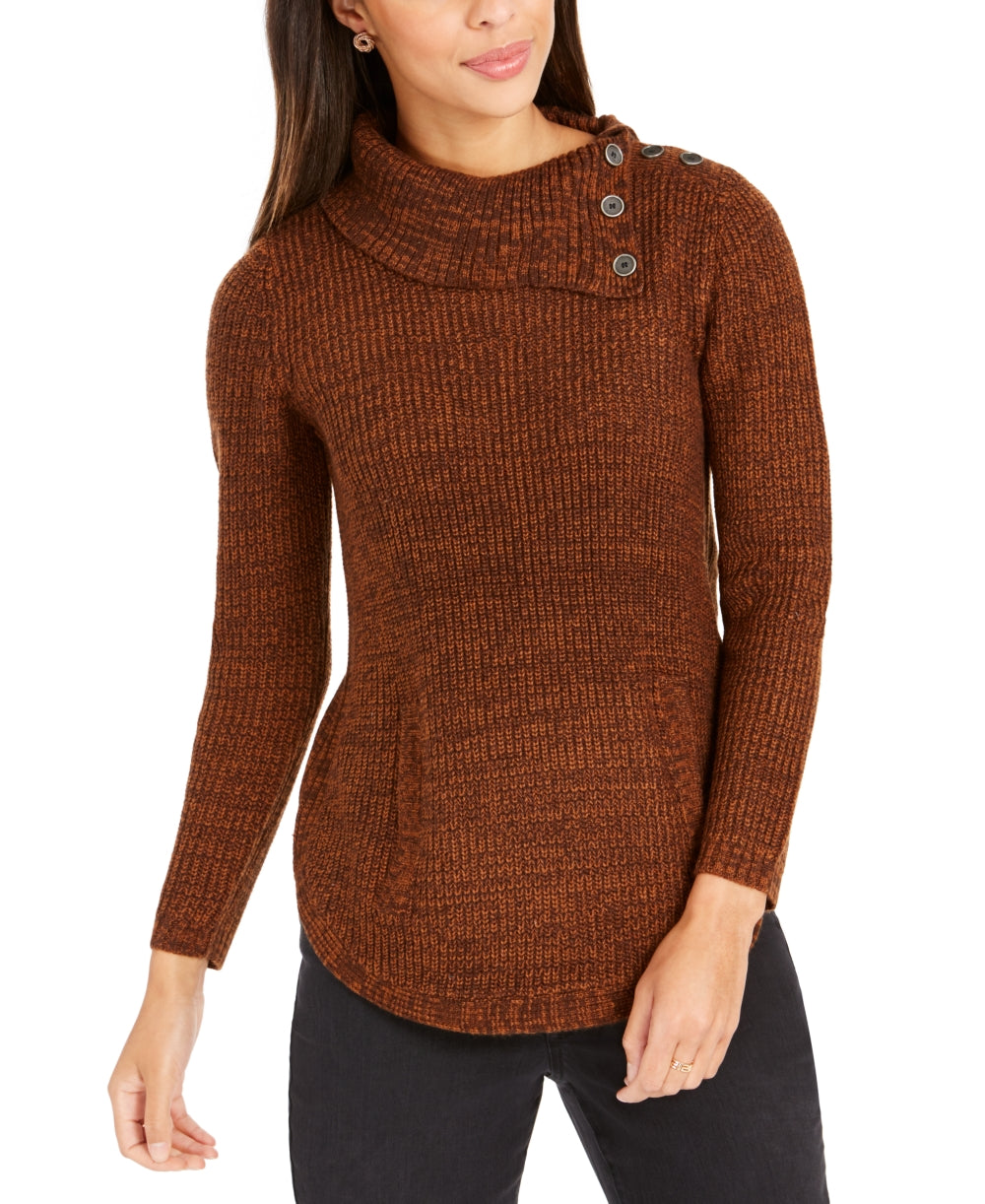 Style & Co Women's Petite Envelope-Neck Sweater Brown Size PP
