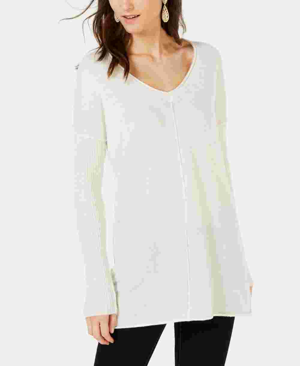 INC इंटरनेशनल कॉन्सेप्ट्स महिलाओं के लिए रिब्ड लॉन्ग-स्लीव ट्यूनिक स्वेटर, सफेद, XL साइज़