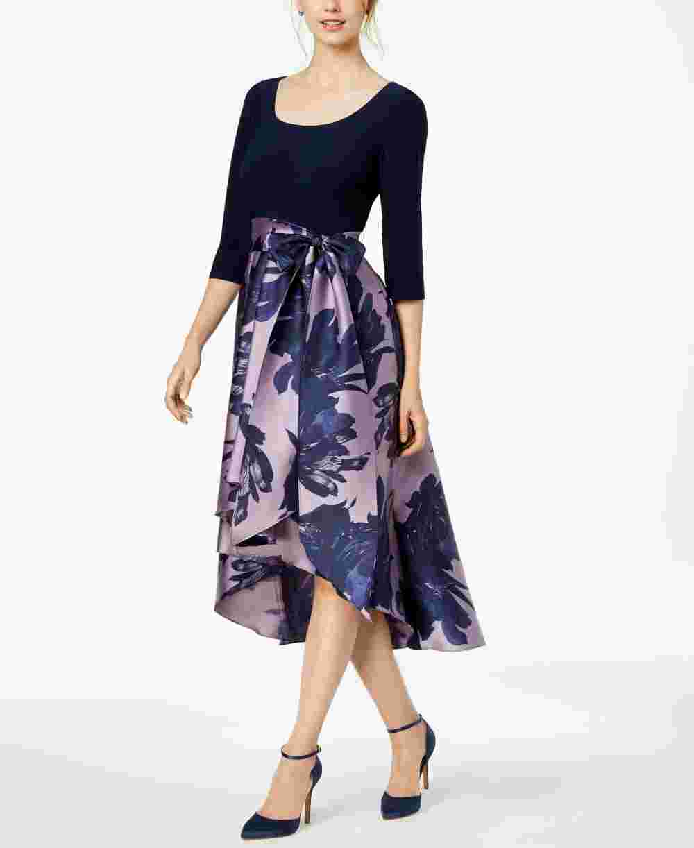R & M Richards Women's High-Low Contrast Dress Blue Size 12