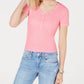 Planet Gold Juniors' V-Neck Henley Top Pink Size Large
