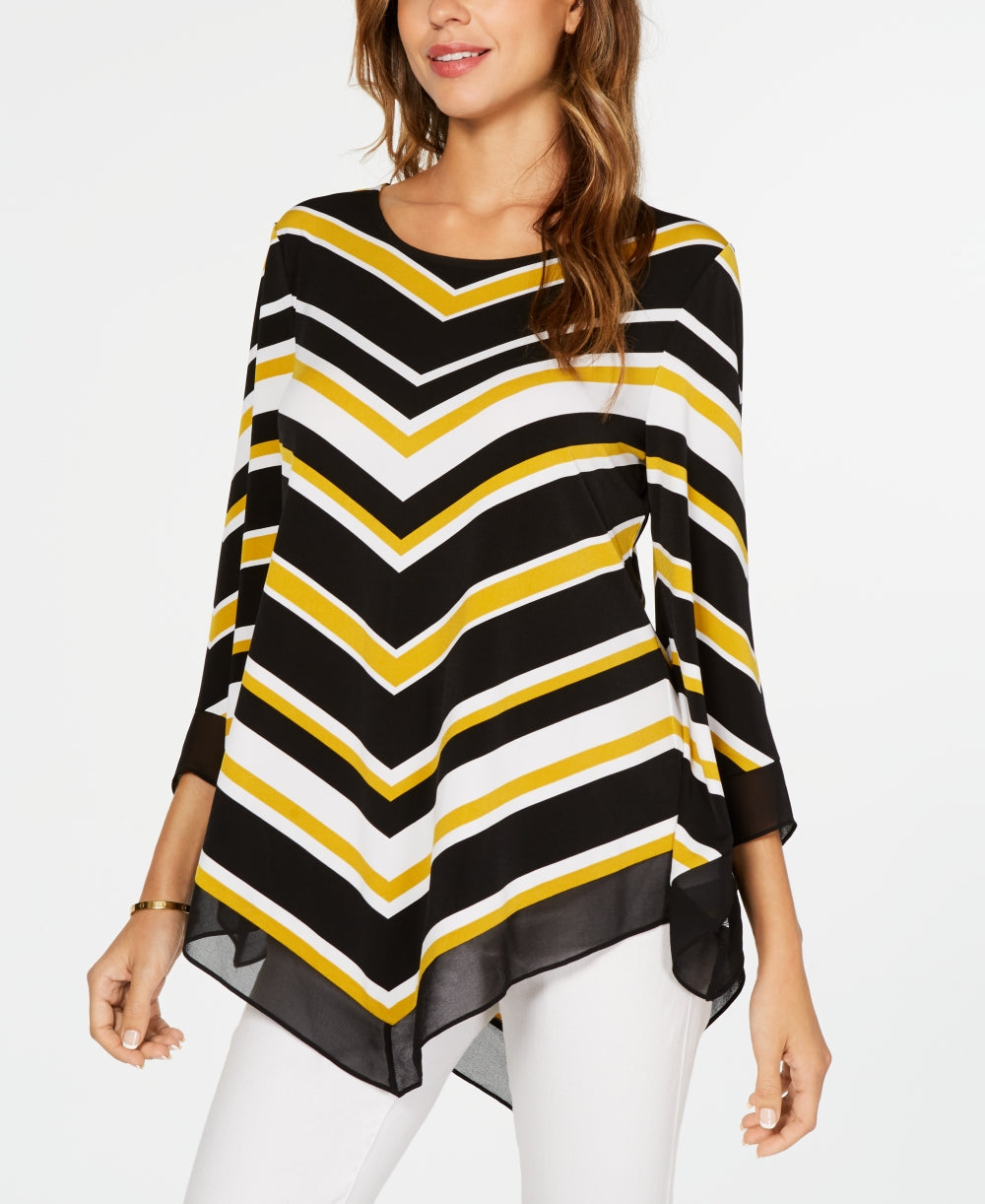 Alfani Women's Petite Striped V-Hem Top Yellow Size PS