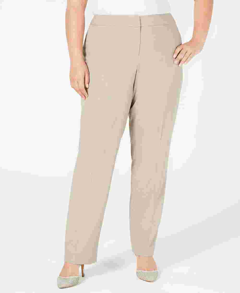 Nine West Women's Plusmalltraight-Leg Pants Brown Size 14W
