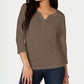 Karen Scott Women's Cotton Henley Top Brown Size X-Small