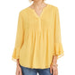 Charter Club Women's Petite Double-Ruffle Textured Pintuck Top Gold Size PL