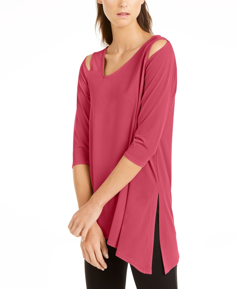 Alfani Women's Cold-Shoulder Asymmetrical Top Red Size X-Large
