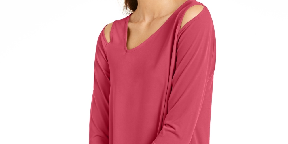Alfani Women's Cold-Shoulder Asymmetrical Top Red Size X-Large