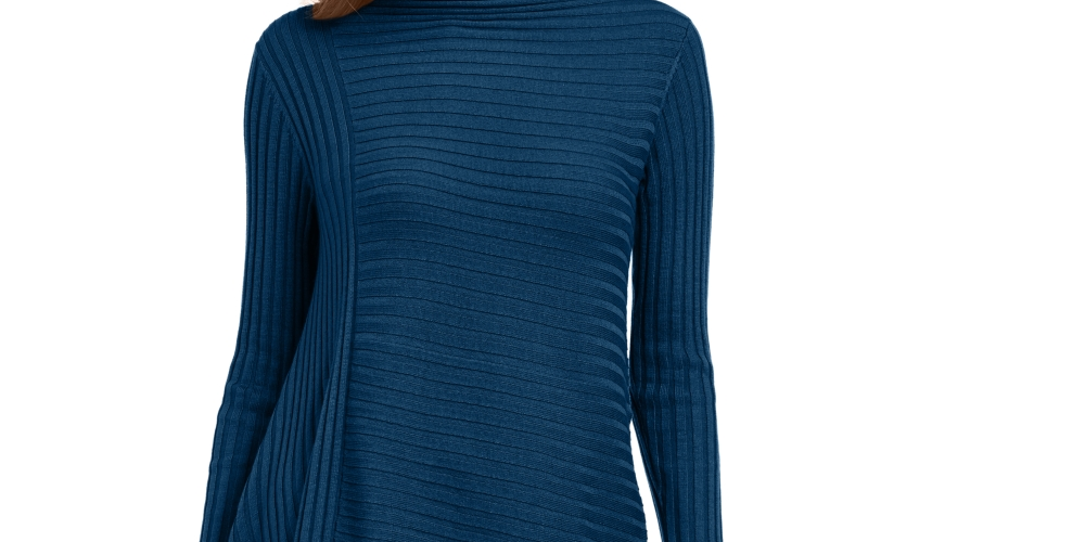 Alfani Women's Ribbed Asymmetrical Sweater Blue Size Large