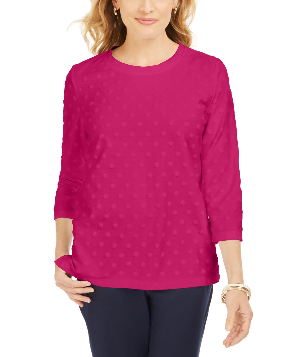 Karen Scott Women's Sport Textured-Dot 3/4-Sleeve Top Pink Size X-Small