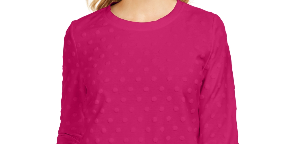 Karen Scott Women's Sport Textured-Dot 3/4-Sleeve Top Pink Size X-Small
