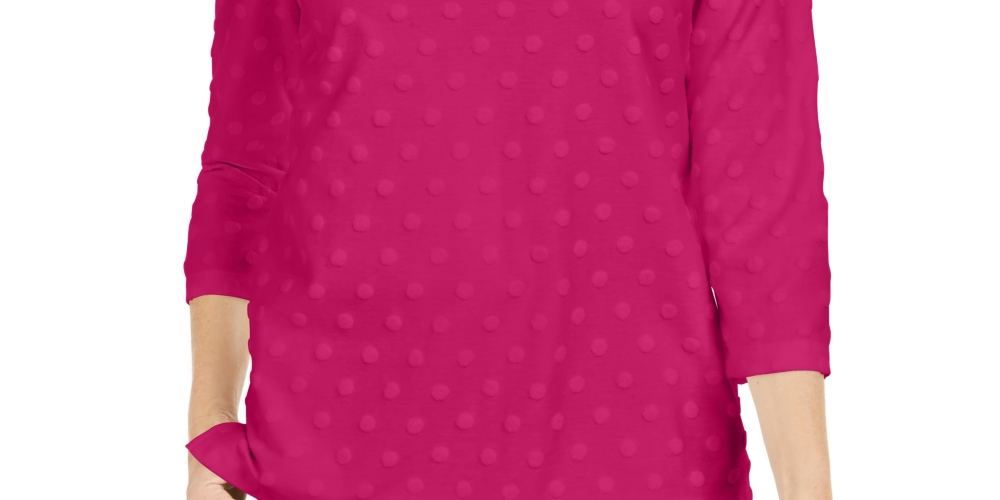 Karen Scott Women's Sport Textured-Dot 3/4-Sleeve Top Pink Size X-Small