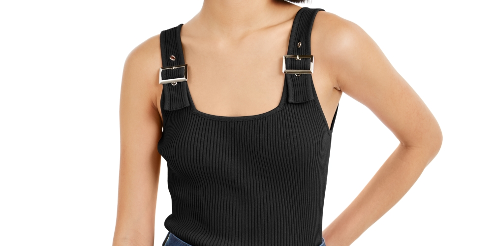Bar III Women's Buckle Tank Top Black Size Large