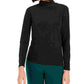 Bar III Women's Space Dye Long Sleeve Turtleneck Top Black Size Medium