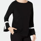 Charter Club Women's Petite Tie-Detail Crepe Top Black Size Medium