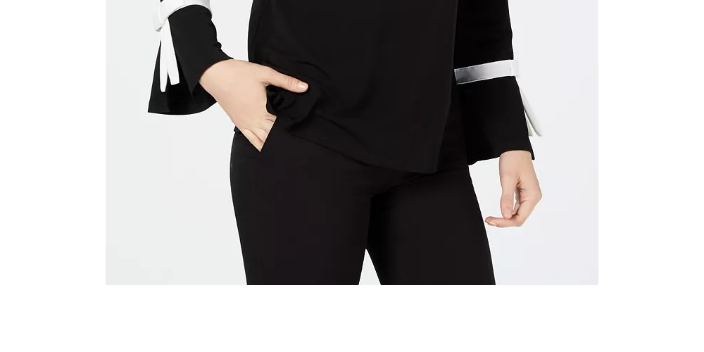 Charter Club Women's Petite Tie-Detail Crepe Top Black Size Medium