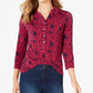 Charter Club Women's 3/4 Sleeve Printed Polo Top Pink Size Large