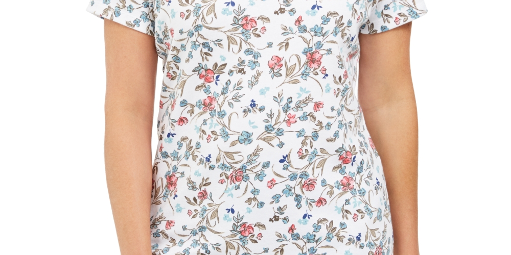 Karen Scott Women's Floral-Print T-Shirt White Size Small