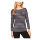 Anne Klein Women's Striped Long Sleeve Jewel Neck Top Blue Size X-Small