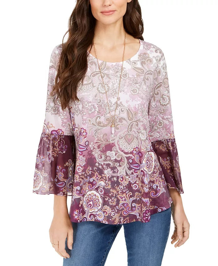 Style & Co Women's Printed Babydoll Tunic Purple Size X-Small