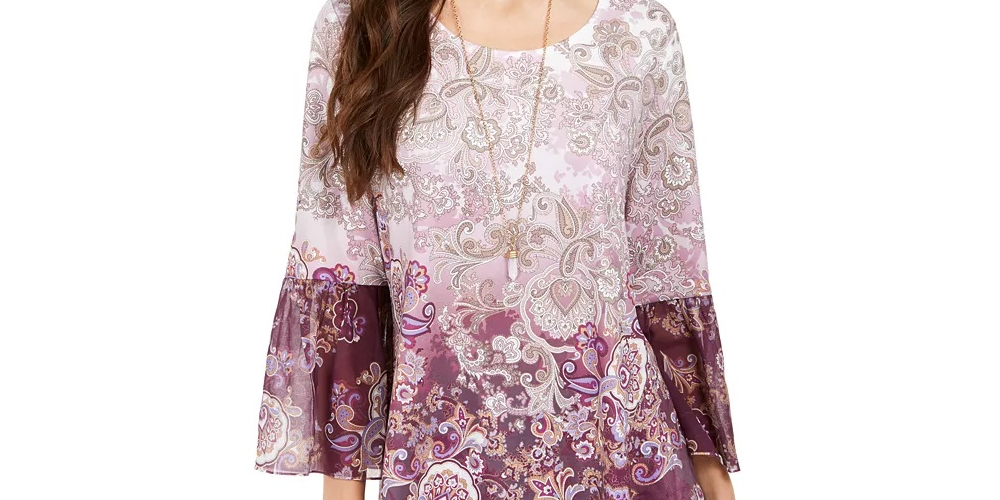 Style & Co Women's Printed Babydoll Tunic Purple Size X-Small
